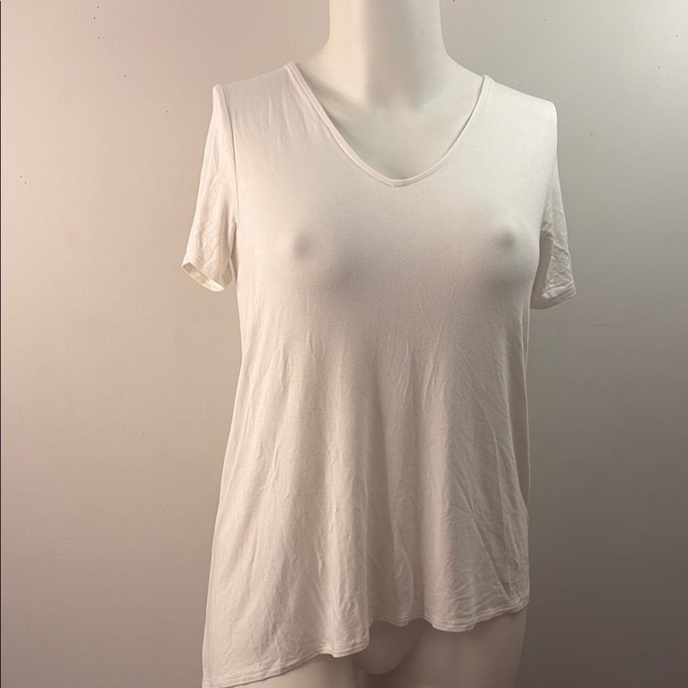Lisa Rinna Collection White Asymmetrical Short Sleeve Tee - Picture 9 of 9